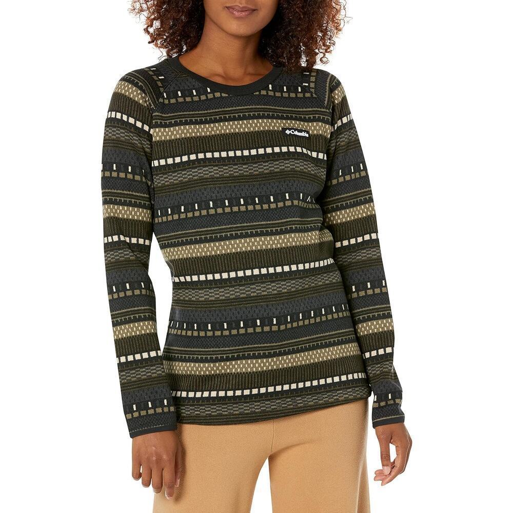 Columbia Women's Sweater Weather Crew, Black Apres Stripe Print, Size XX-Large